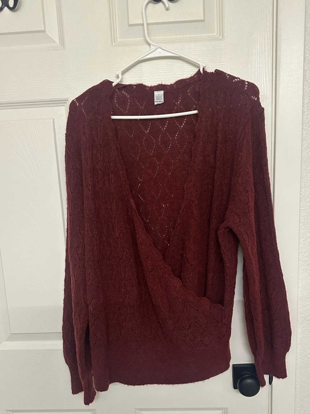 Women's Old Navy Maroon Knit Faux Wrap Sweater